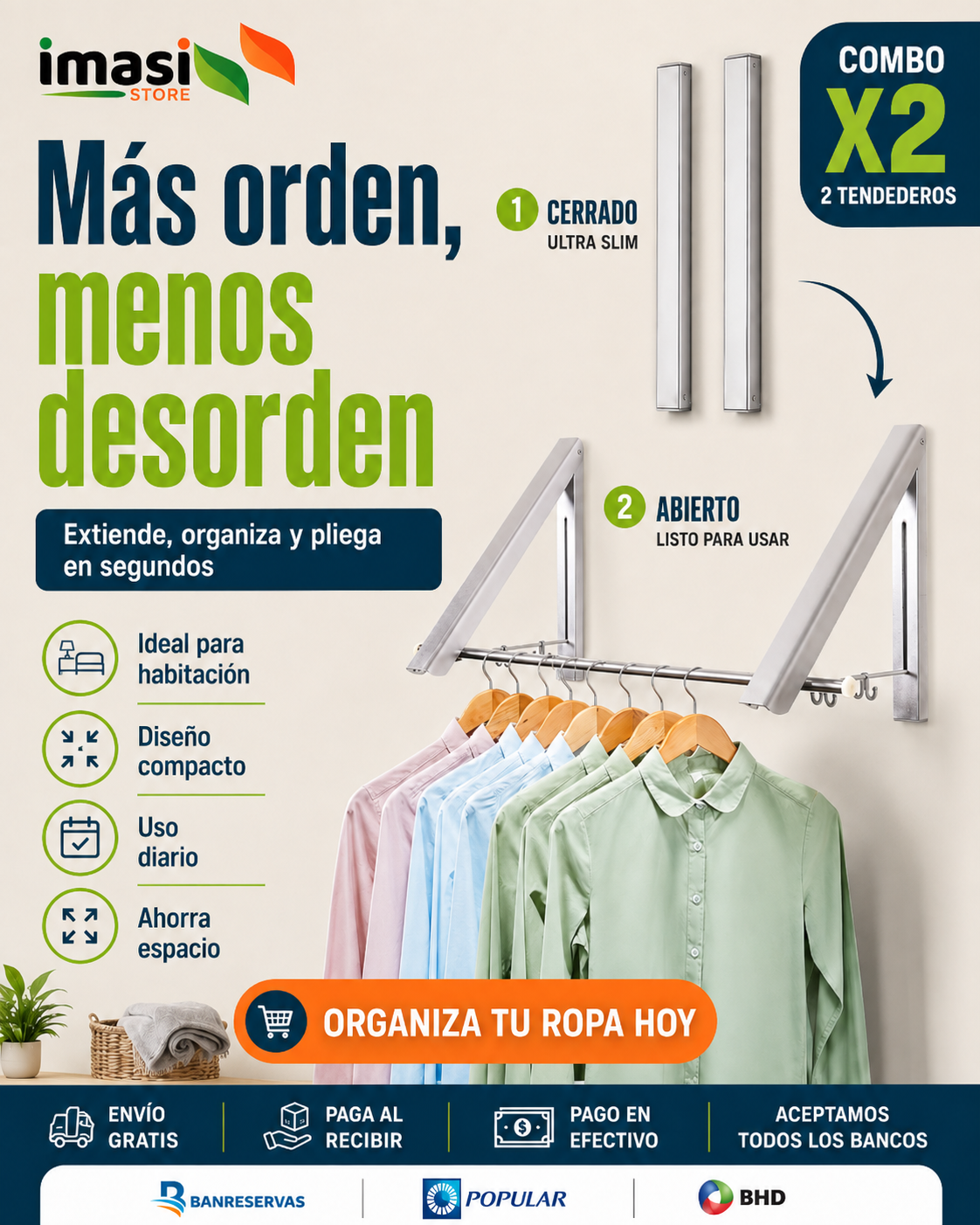 Pack de 2 Tendederos Retráctiles de Pared | Tiende Más Ropa Sin Coger Más Espacio - El Espacio que te Faltaba en Casa