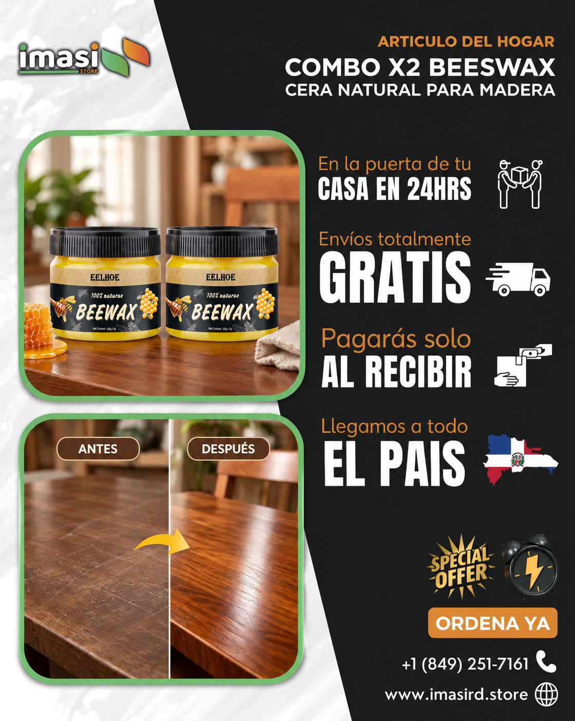 Combo de 2 Cera Beeswax Natural para Madera | Nutre, Protege y Devuelve el Brillo | Dale Nueva Vida a tus Muebles