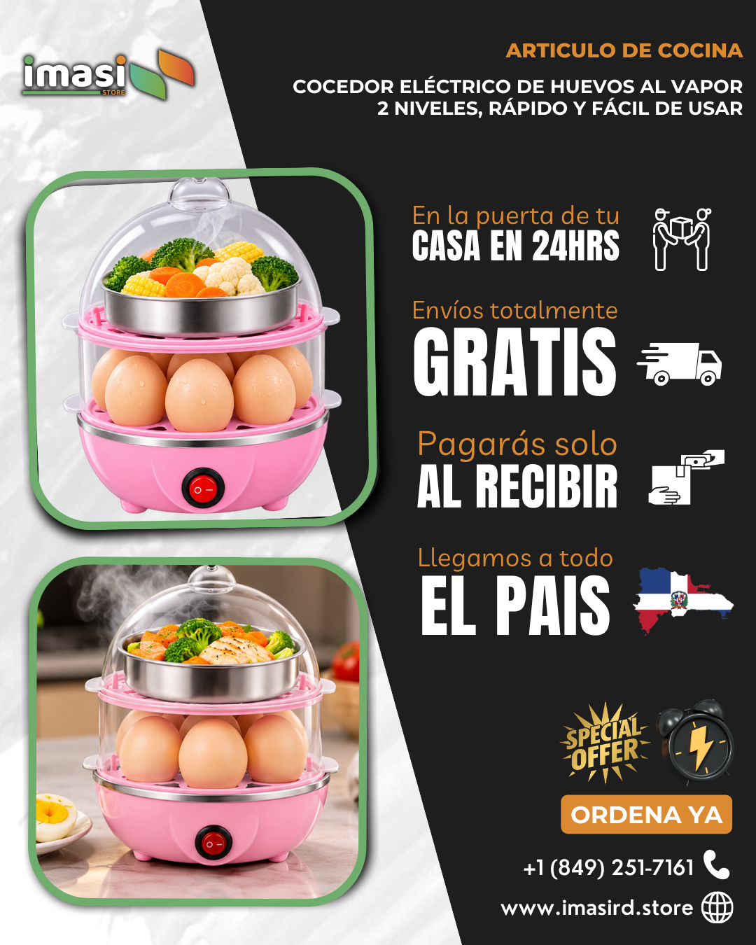 Cocedor Eléctrico de Huevos al Vapor | 2 Niveles, Rápido y Fácil de Usar