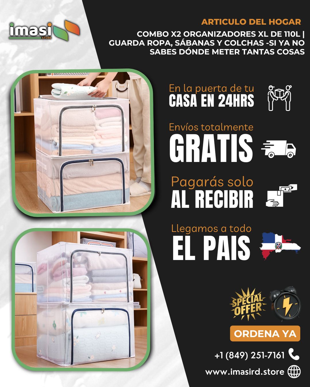 Combo de 2 Organizadores XL de 110L | Guarda Ropa, Sábanas y Colchas -Si Ya No Sabes Dónde Meter Tantas Cosas, Esto Es Para Ti