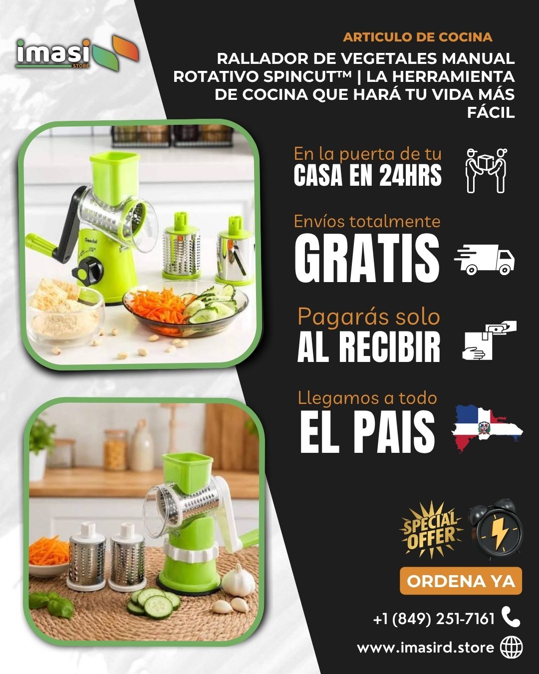 Rallador de Vegetales Manual Rotativo SpinCut™ | La Herramienta de Cocina que Hará tu Vida Más Fácil