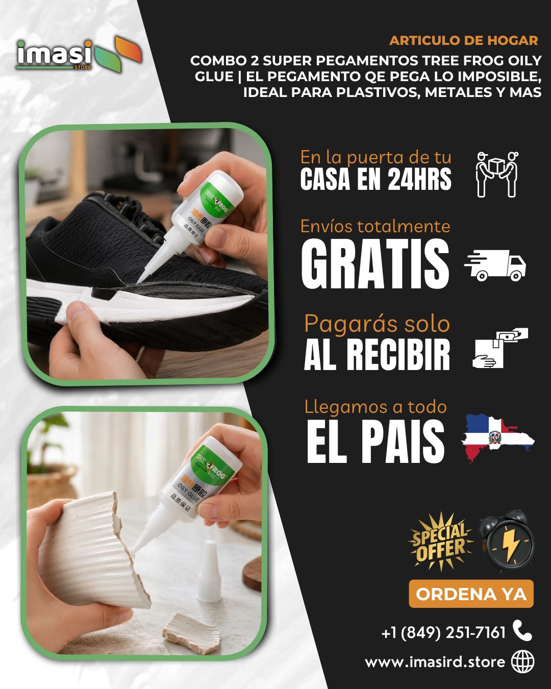 2 Super pegamentos Tree frog oily glue™ | ¡El Pegamento que Pega lo Imposible! Ideal para Plásticos, Metales y Más