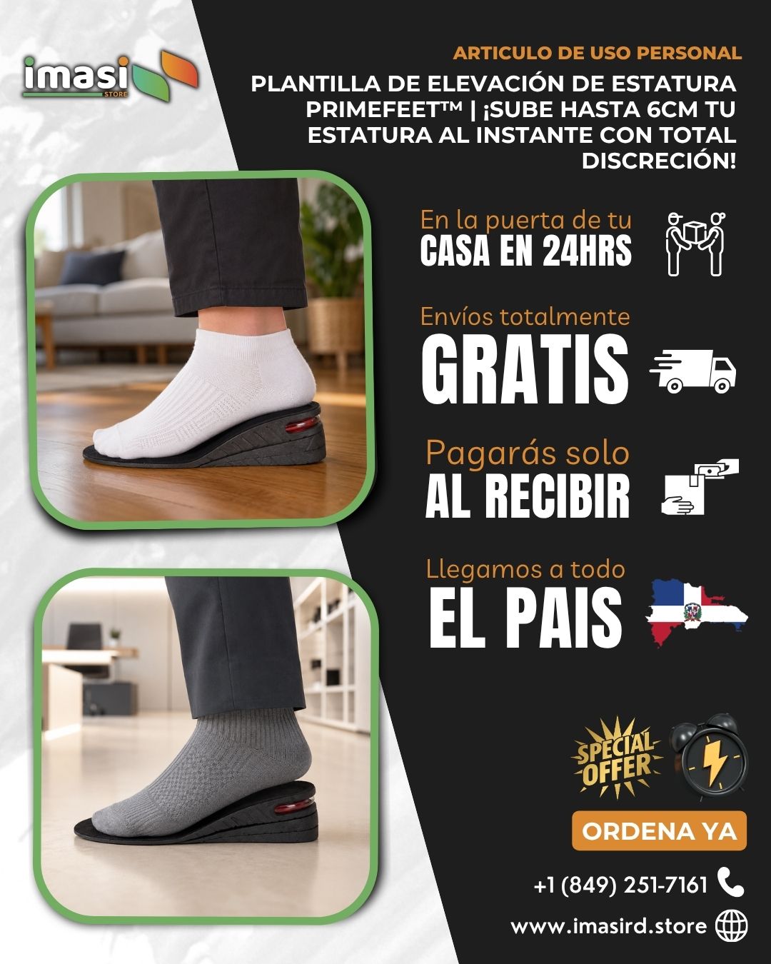 Plantilla de Elevación de Estatura PrimeFeet™ | ¡Sube hasta 6cm tu estatura al instante con total discreción!