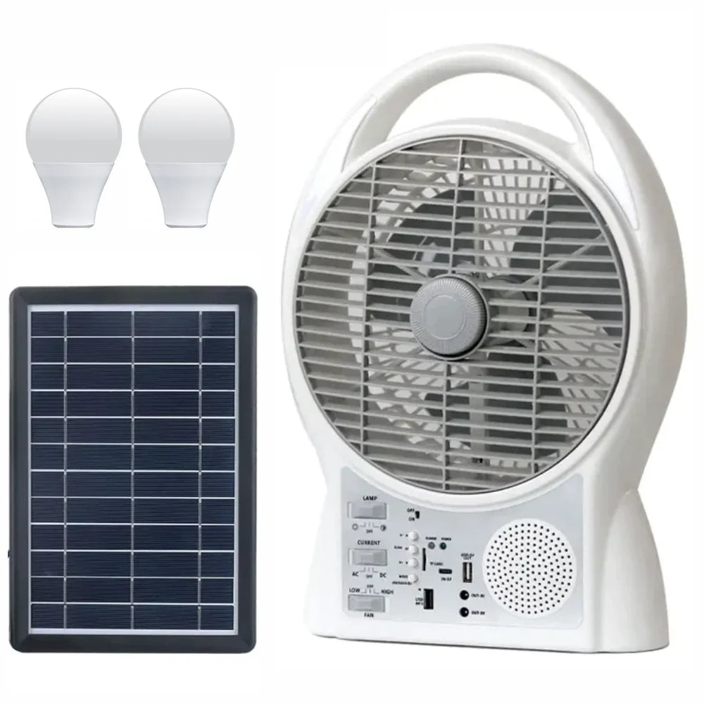 Abanico SolarBreeze™ Recargable con Bocina Bluetooth y 2 bombillos | Dile adiós al calor con este ventilador recargable y portátil - IMASI RD STORE
