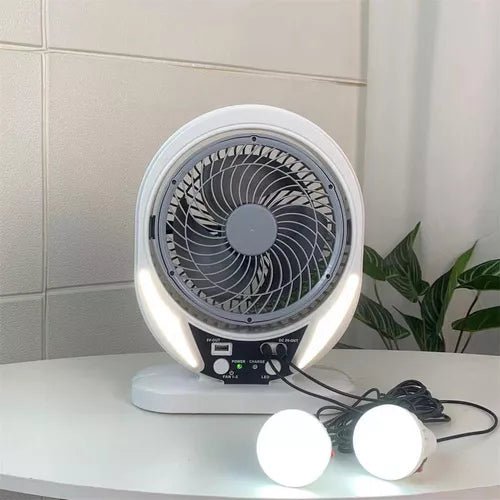 Abanico SolarBreeze™ Recargable con Bocina Bluetooth y 2 bombillos | Dile adiós al calor con este ventilador recargable y portátil - IMASI RD STORE