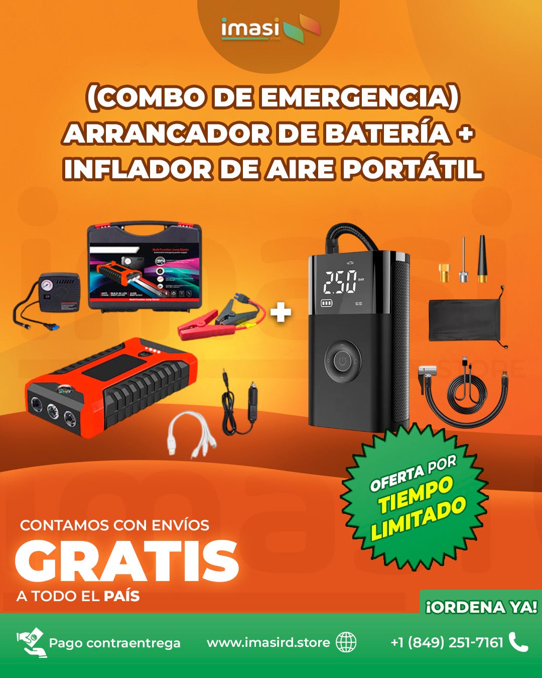 Arrancador de Batería + Inflador de aire portátil (Combo de emergencia) RoadGuardian™ | Seguridad Sobre Ruedas: Soluciona Batería y Neumáticos en Minutos - IMASI RD STORE