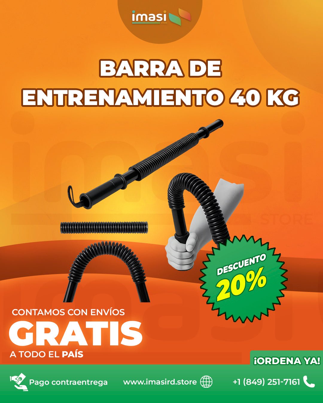 Barra de entrenamiento 40 kg PowerFlex™ | Barra de Resistencia 40kg – Fortalece tus Brazos en Casa o Donde Quieras - IMASI RD STORE