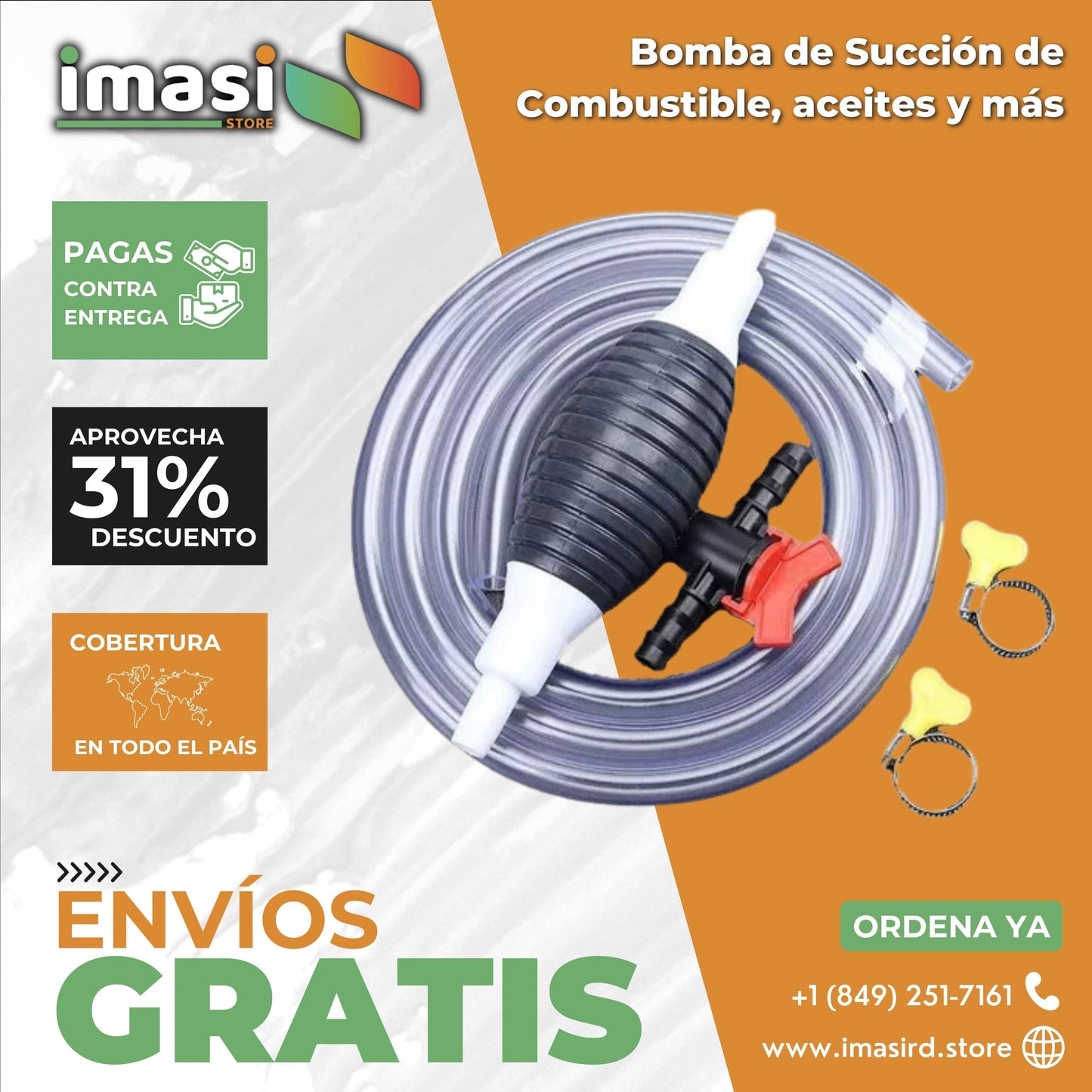Bomba de Succión manual de Combustibles, aceites y todo tipo de líquidos - IMASI RD STORE