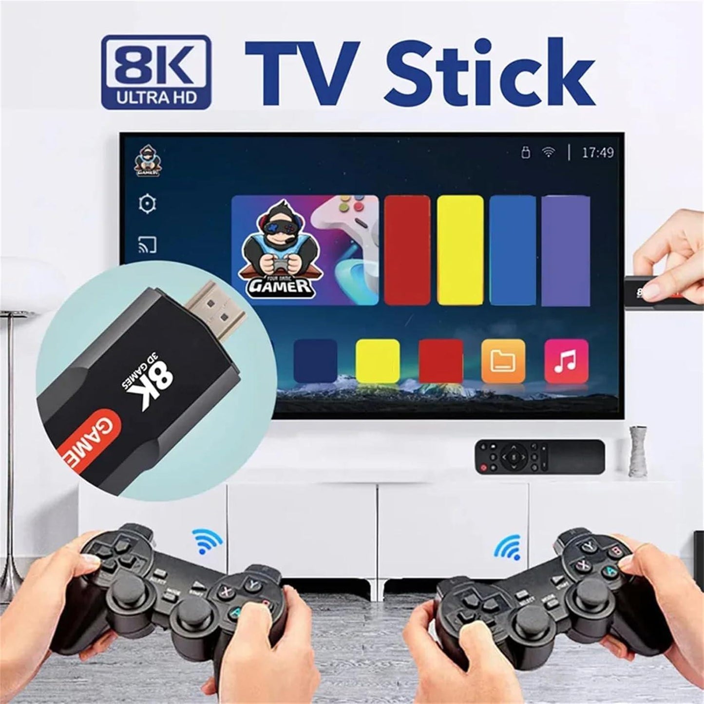 CONSOLA INTELIGENTE QUE CONVIERTE TU TV EN SMART TV Y ADEMÁS INCLUYE 10,000 JUEGOS EN 8K | INCLUYE 1 CONTROL REMOTO Y 2 CONTROLES DE VIDEOJUEGOS INALAMBRICOS - IMASI RD STORE