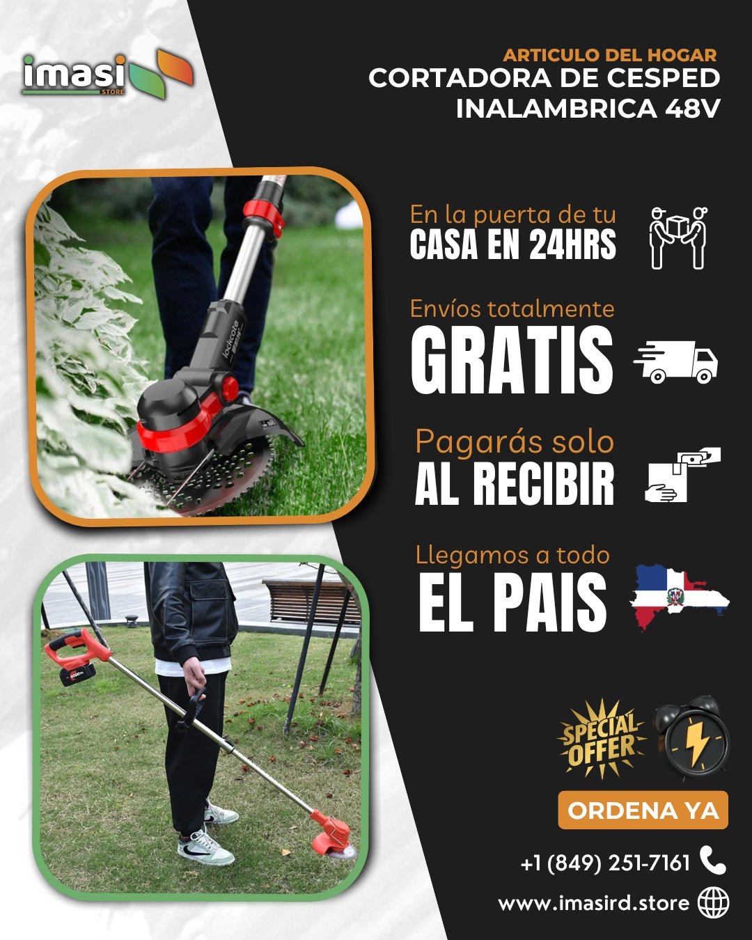 Cortadora De Cesped Inalambrica 48V GreenForce™ | ¡Despídete de los cables! | 2 Baterías 48v & 10,000 RPM - IMASI RD STORE