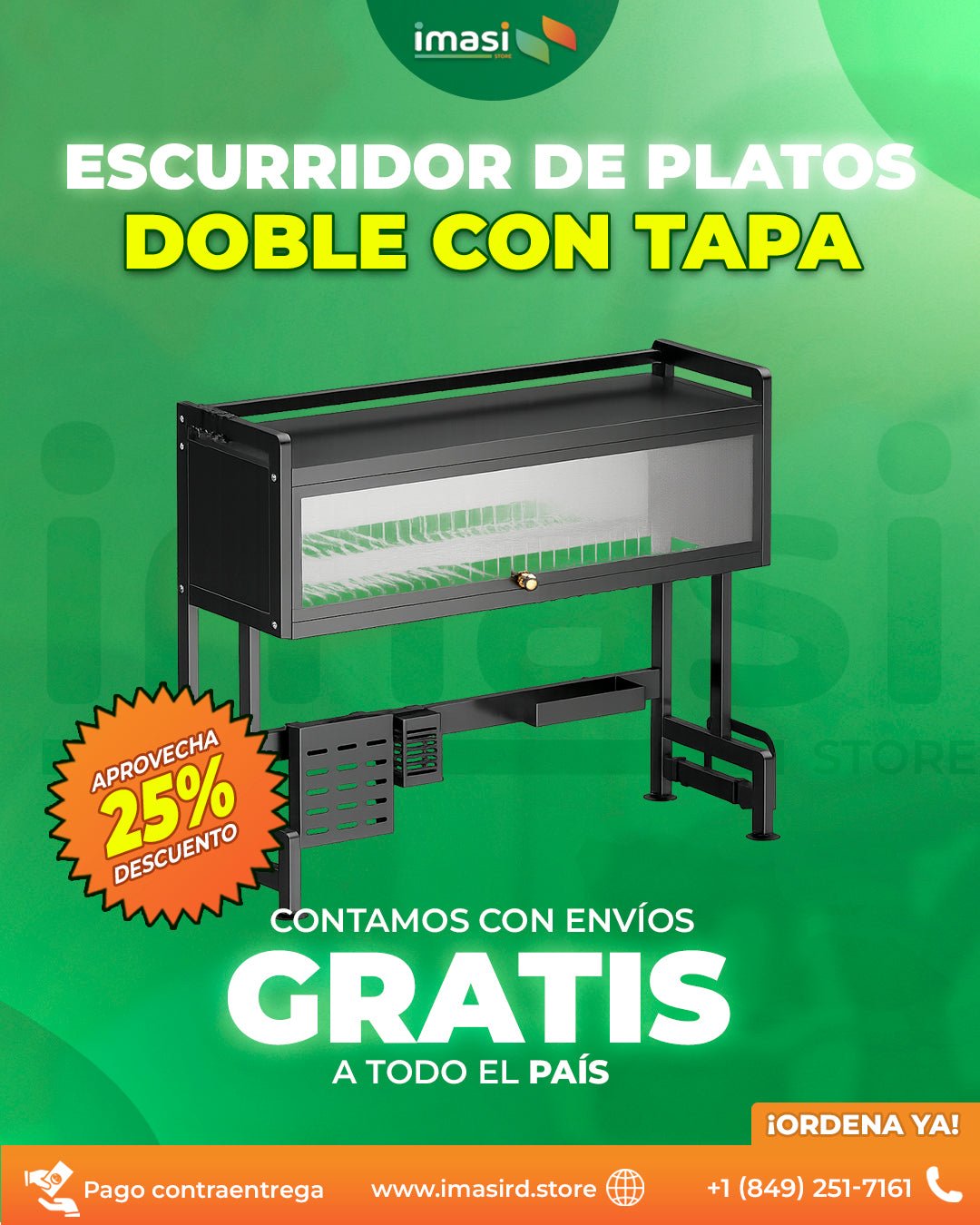 Escurridor de platos doble con tapa KleanKitchen™ | Organiza tu cocina con el escurridor doble más completo y resistente - IMASI RD STORE