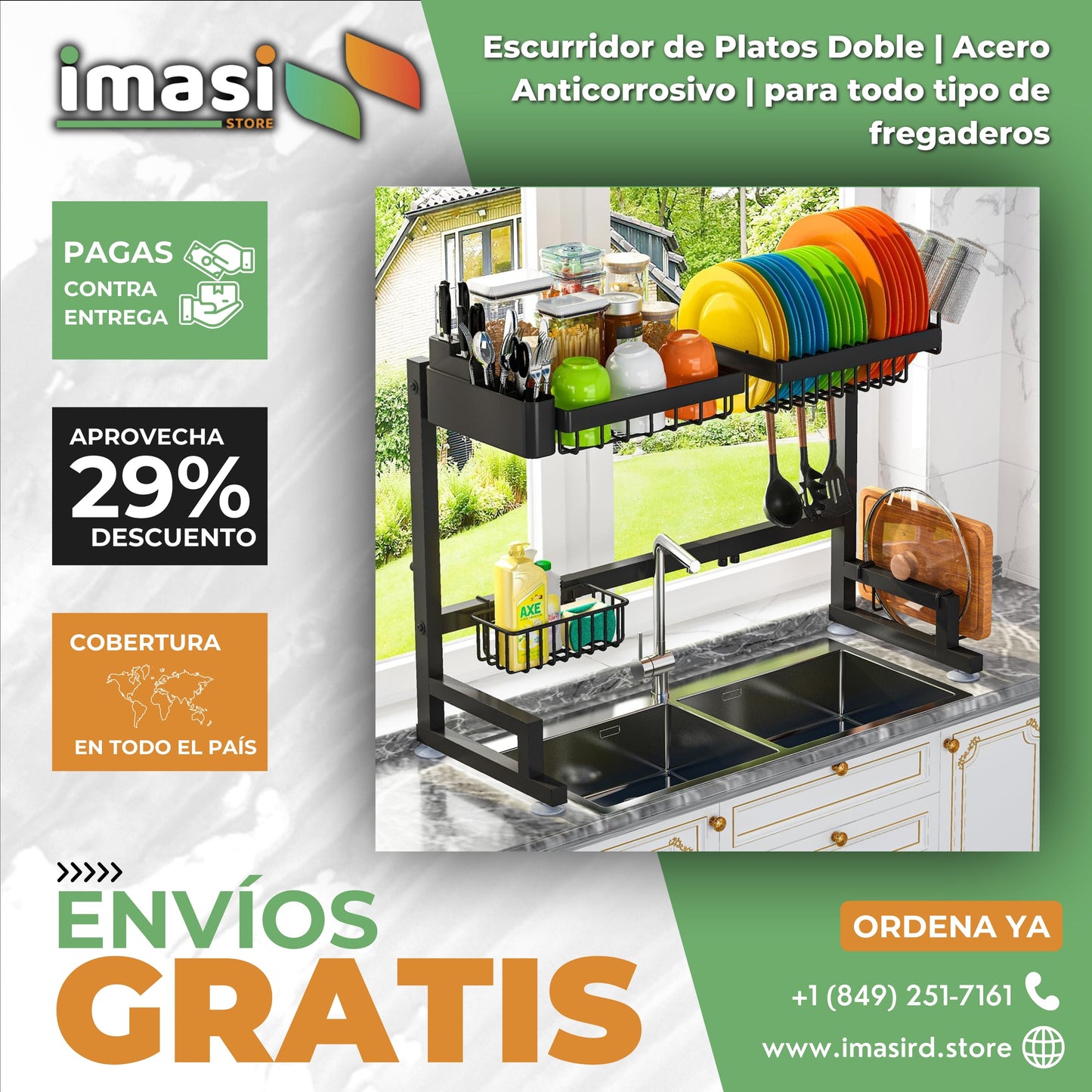 ESCURRIDOR DE PLATOS DOBLE ElegancePro™ | ACERO ANTICORROSIVO | ¡Organiza tu Cocina con Estilo y Funcionalidad! - IMASI RD STORE