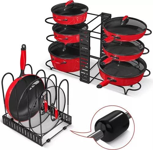ESTANTE ORGANIZADOR DE OLLAS DE 8 NIVELES, 3 FUNCIONES EN 1 - ACERO ANTICORROSIVO - IMASI RD STORE