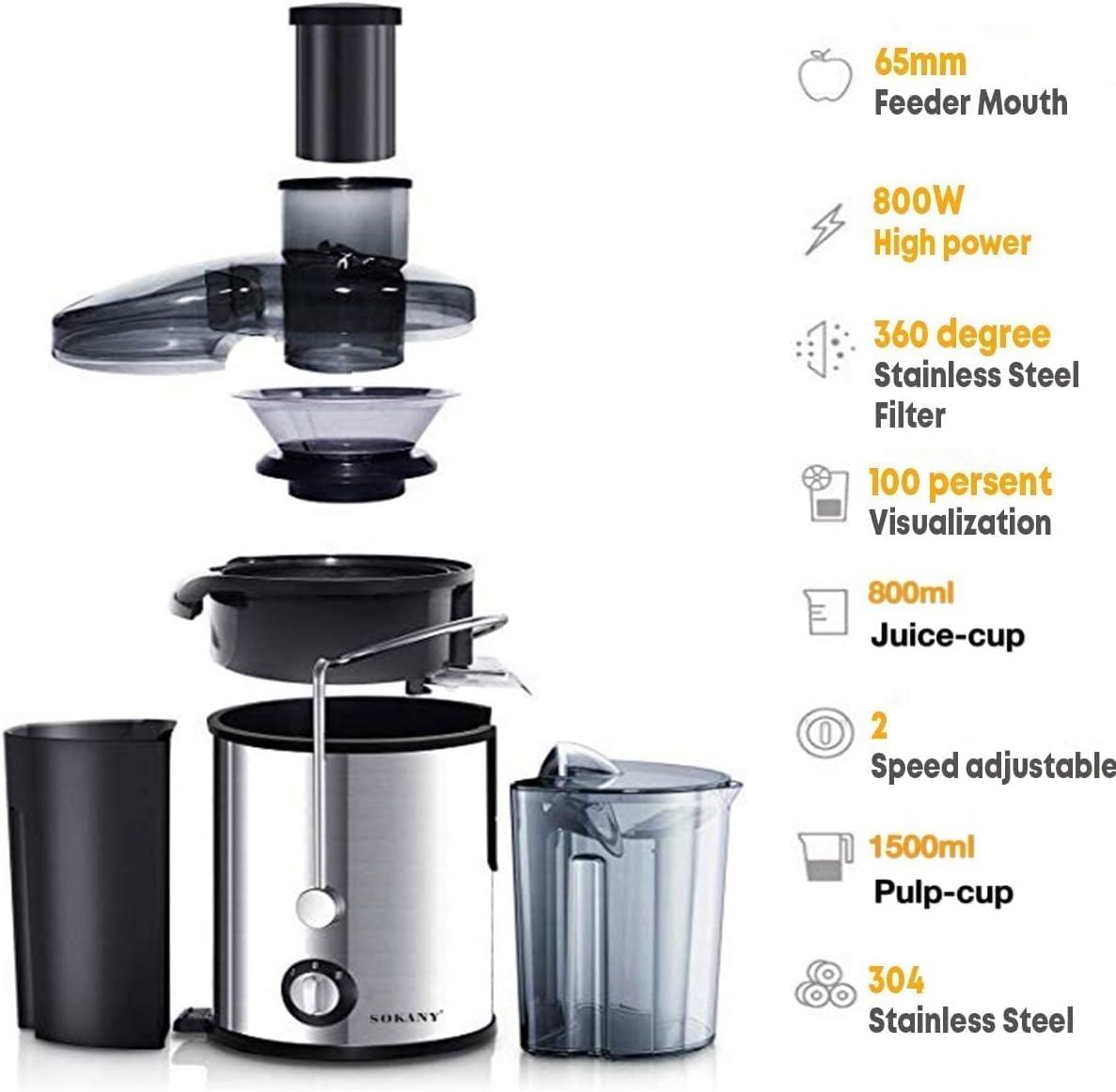 EXTRACTOR DE JUGOS DE ACERO INOXIDABLE, 800W, 2 VELOCIDADES, ALTA CALIDAD, SOKANY - IMASI RD STORE