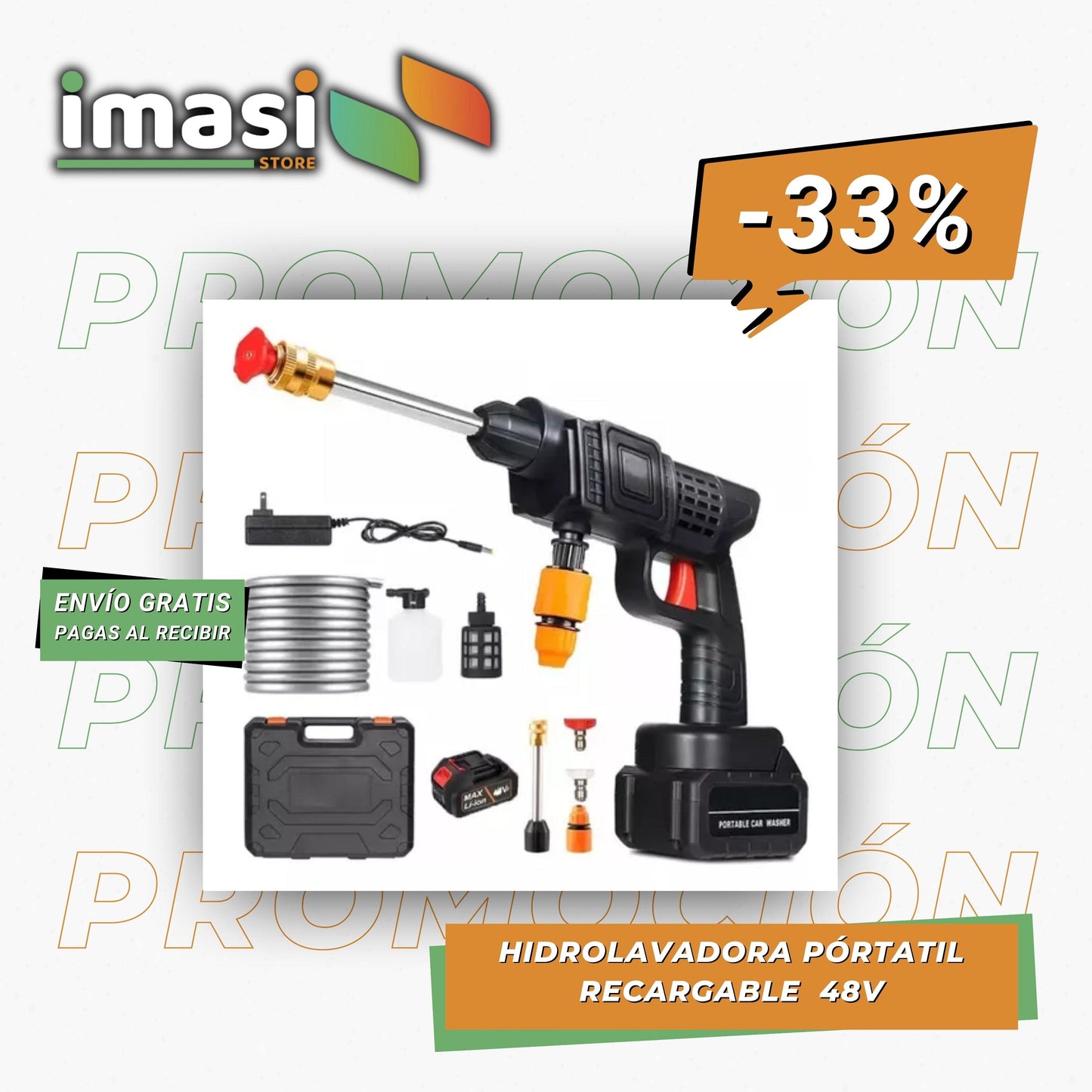 HIDROLAVADORA PÓRTATIL RECARGABLE DE ALTA PRESIÓN | 1 BATERÍA DE 48V - IMASI RD STORE