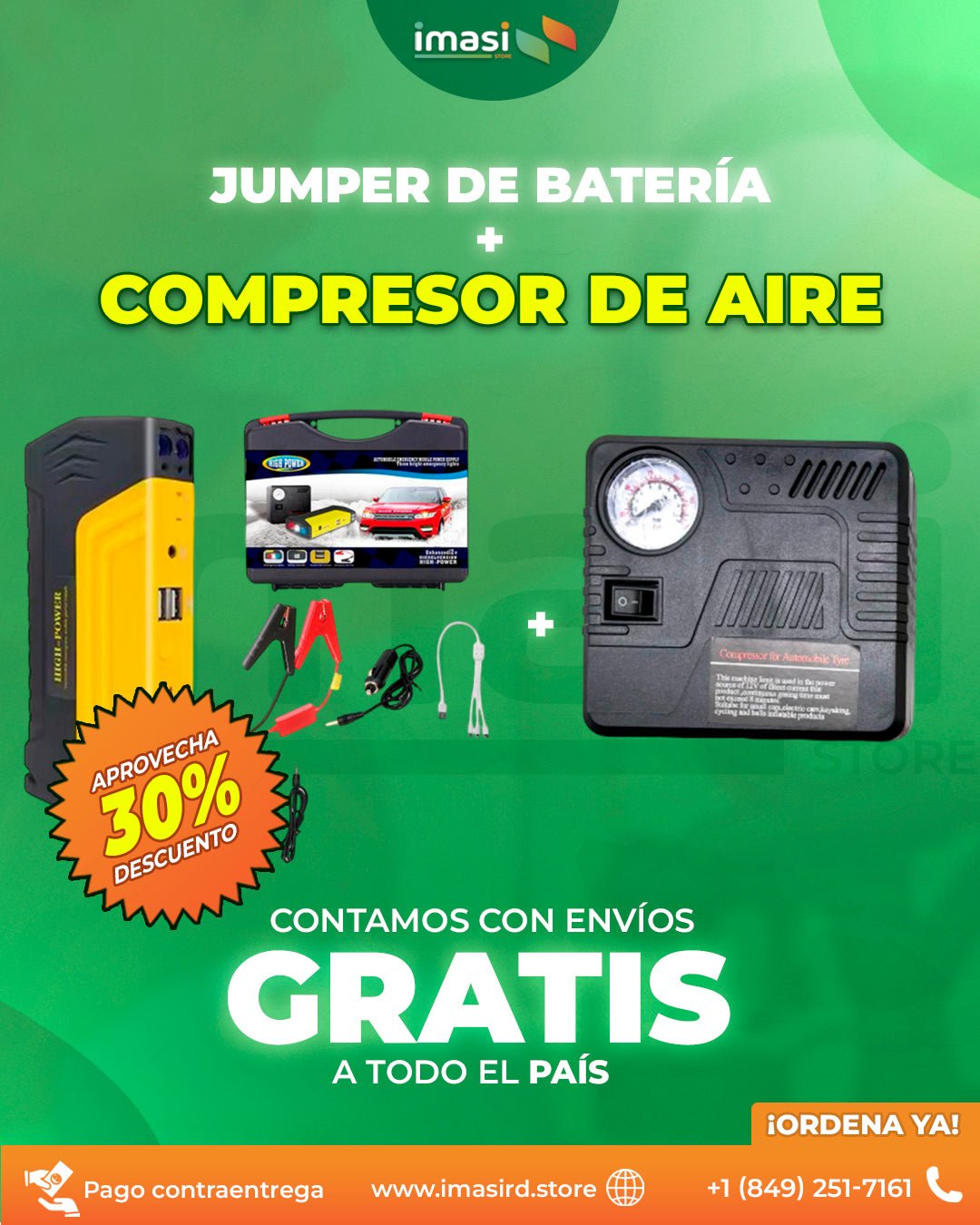 Jumper de Batería + Compresor de Aire PowerDrive™ | ¡Arranca tu carro y llena tus gomas en minutos! - IMASI RD STORE