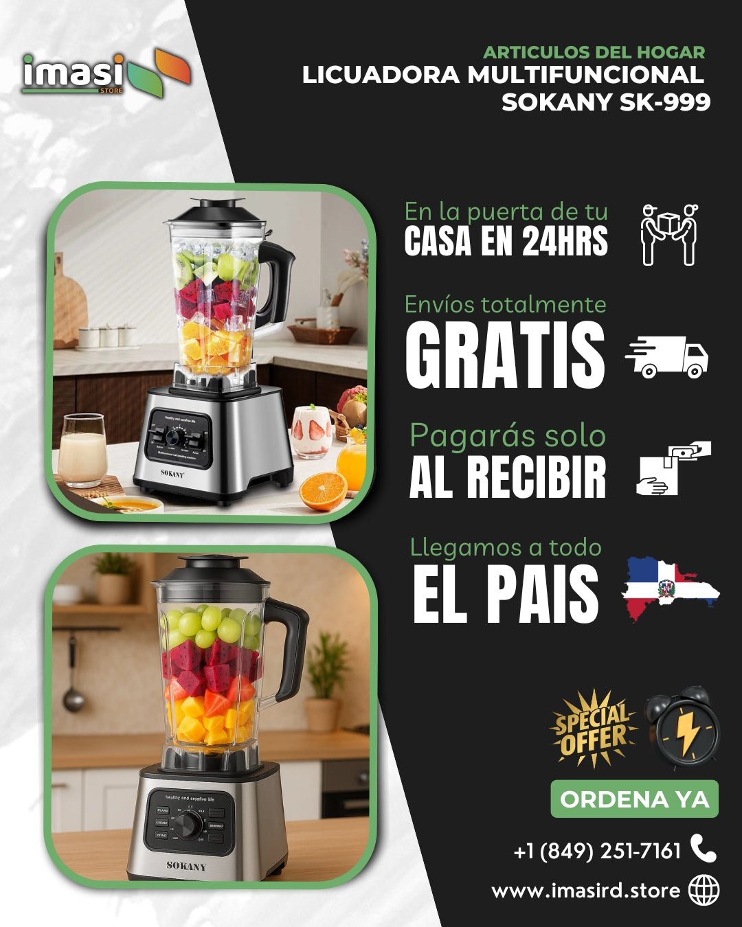Licuadora Sokany SK - 999 | 6000W de Potencia para Cocinar Rápido y sin Esfuerzo en Casa - IMASI RD STORE