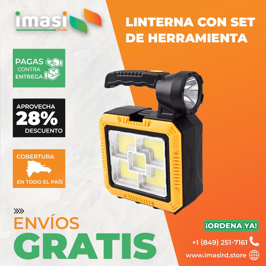 Linterna LED + COB con Panel Solar y Kit de Herramientas ToolBright™ | Iluminación y herramientas en un solo kit: ¡Sé siempre autosuficiente! - IMASI RD STORE