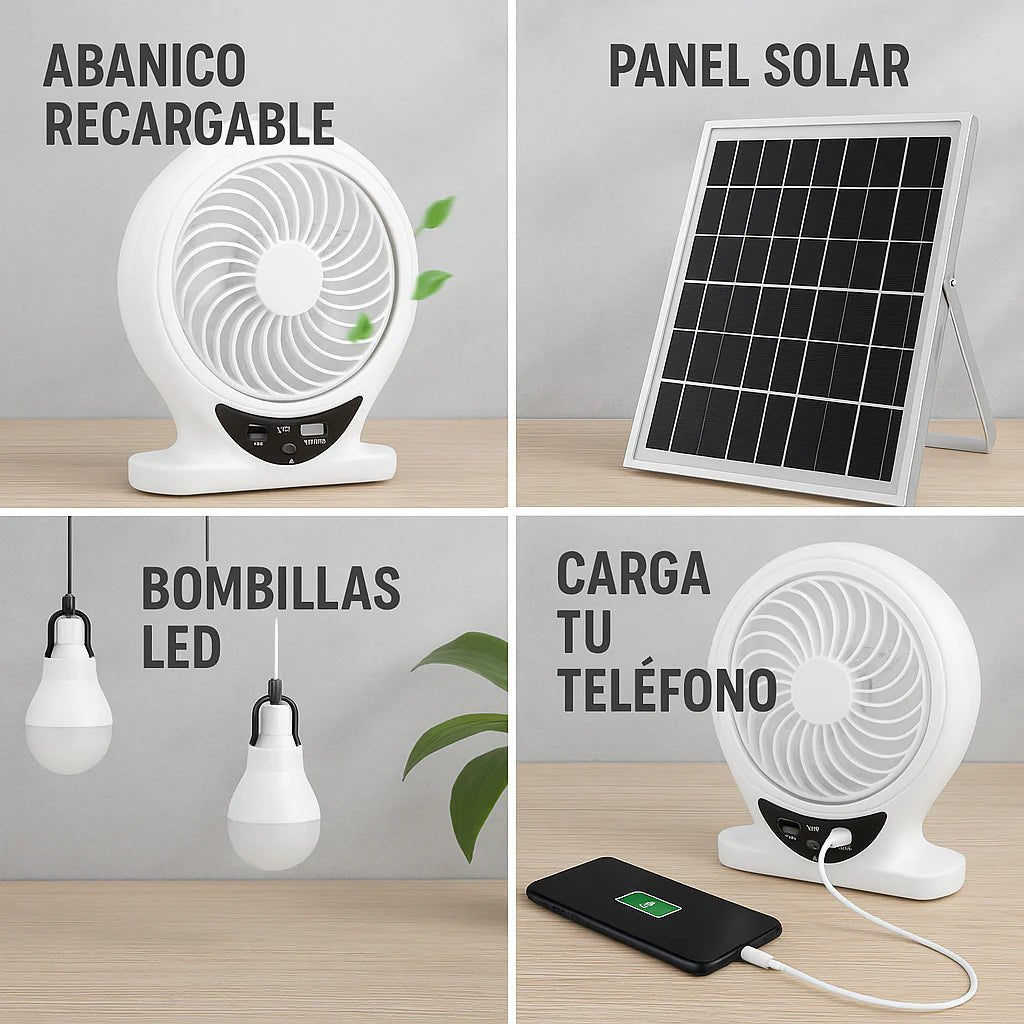 Mini Ábanico Solar Recargable EcoLuz™ | Ventilador Solar con Focos LED – ¡Olvídate de los apagones! - IMASI RD STORE