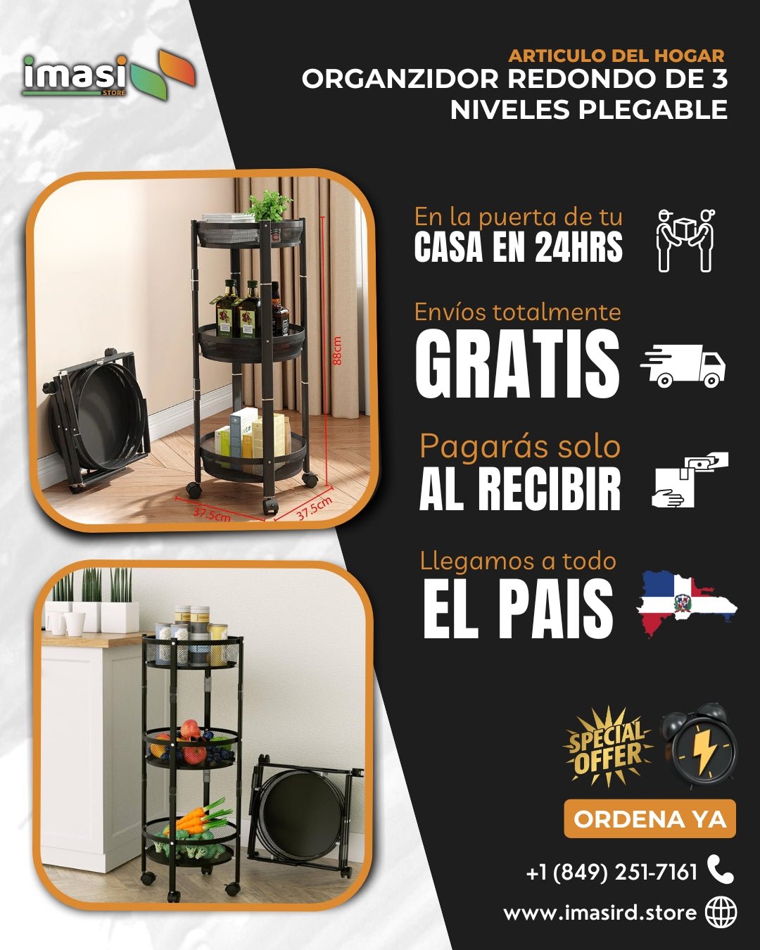 Organizador Redondo de 3 Niveles Plegable | El organizador que transforma cualquier espacio - IMASI RD STORE