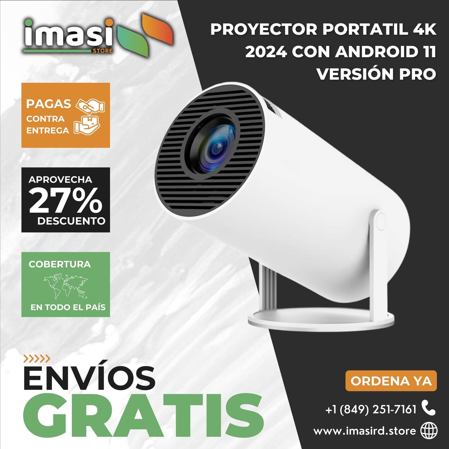 Proyector Portátil Inteligente 4k (Versión PRO 2025) Android 11 | Ideal para tu Negocio, hogar, universidad y trabajo - IMASI RD STORE