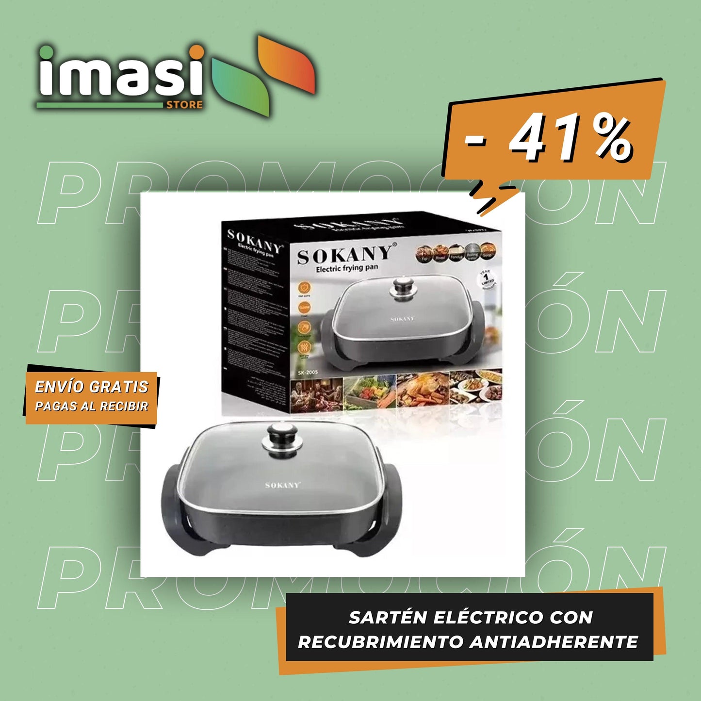 SARTÉN ELÉCTRICO CON RECUBRIMIENTO ANTIADHERENTE - BAJO CONSUMO, CALIDAD PREMIUM - IMASI RD STORE