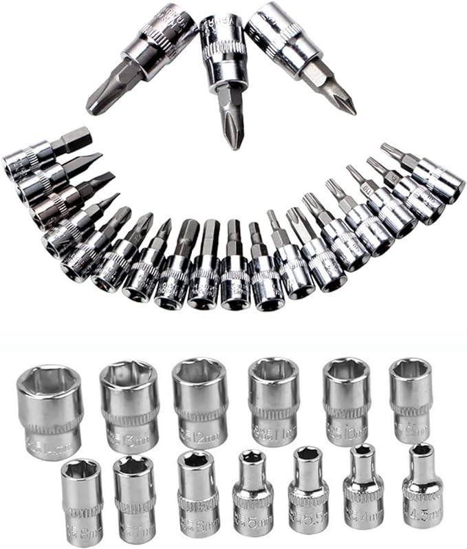 SET DE HERRAMIENTAS CROMADAS 46 PZ - CUBOS, BARRAS, PUNTAS, JUNTAS Y CHICHARRA - IMASI RD STORE