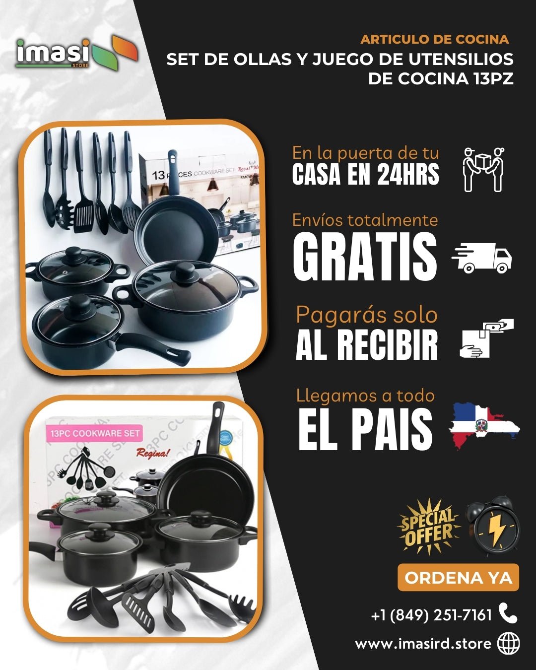Set de Ollas y Utensilios de Cocina 13 Piezas | Cocina Práctica, Moderna y Sin Complicaciones 🍲 - IMASI RD STORE