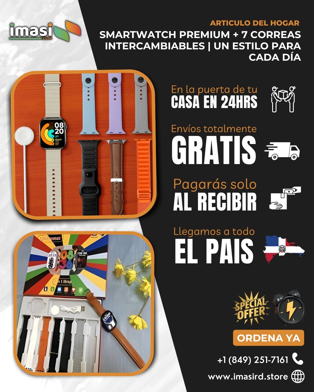 Smartwatch Premium + 7 Correas Intercambiables | Un estilo para cada día - IMASI RD STORE
