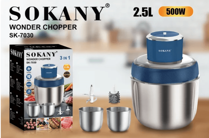 TRITURADOR DE ALIMENTOS 3 EN 1 DE 2.5L, 500W - ACERO INOXIDABLE - SOKANNY - IMASI RD STORE