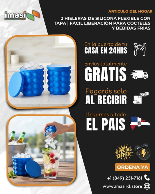 2 Hieleras de Silicona Flexible con Tapa | Fácil Liberación para Cócteles y Bebidas Frías - IMASI RD STORE