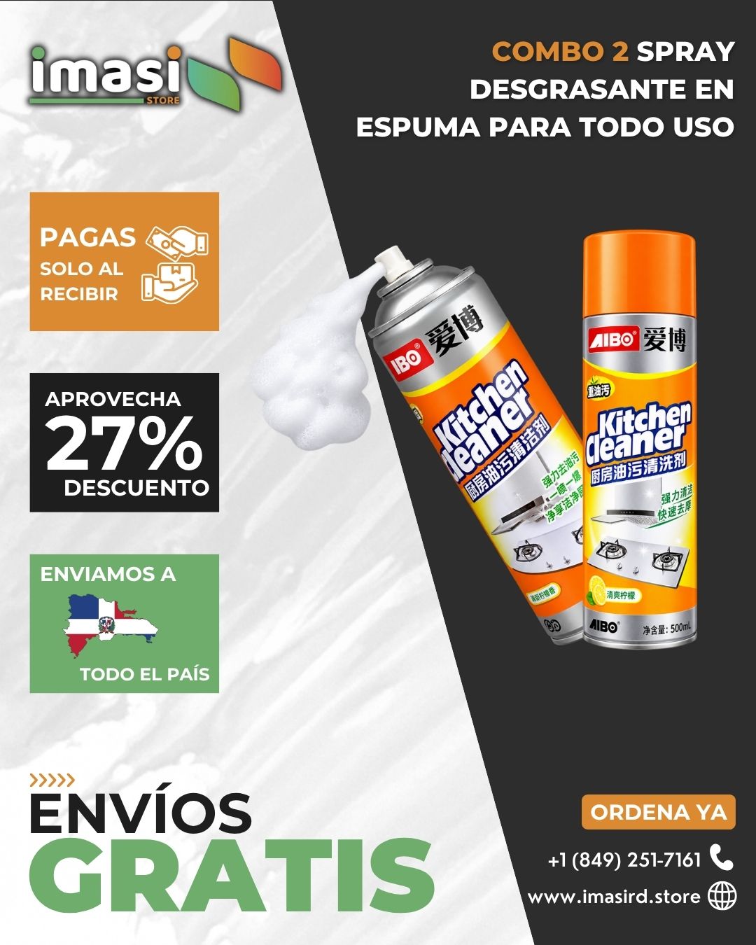 COMBO 2 SPRAY DESGRASANTE EN ESPUMA PARA TODO USO