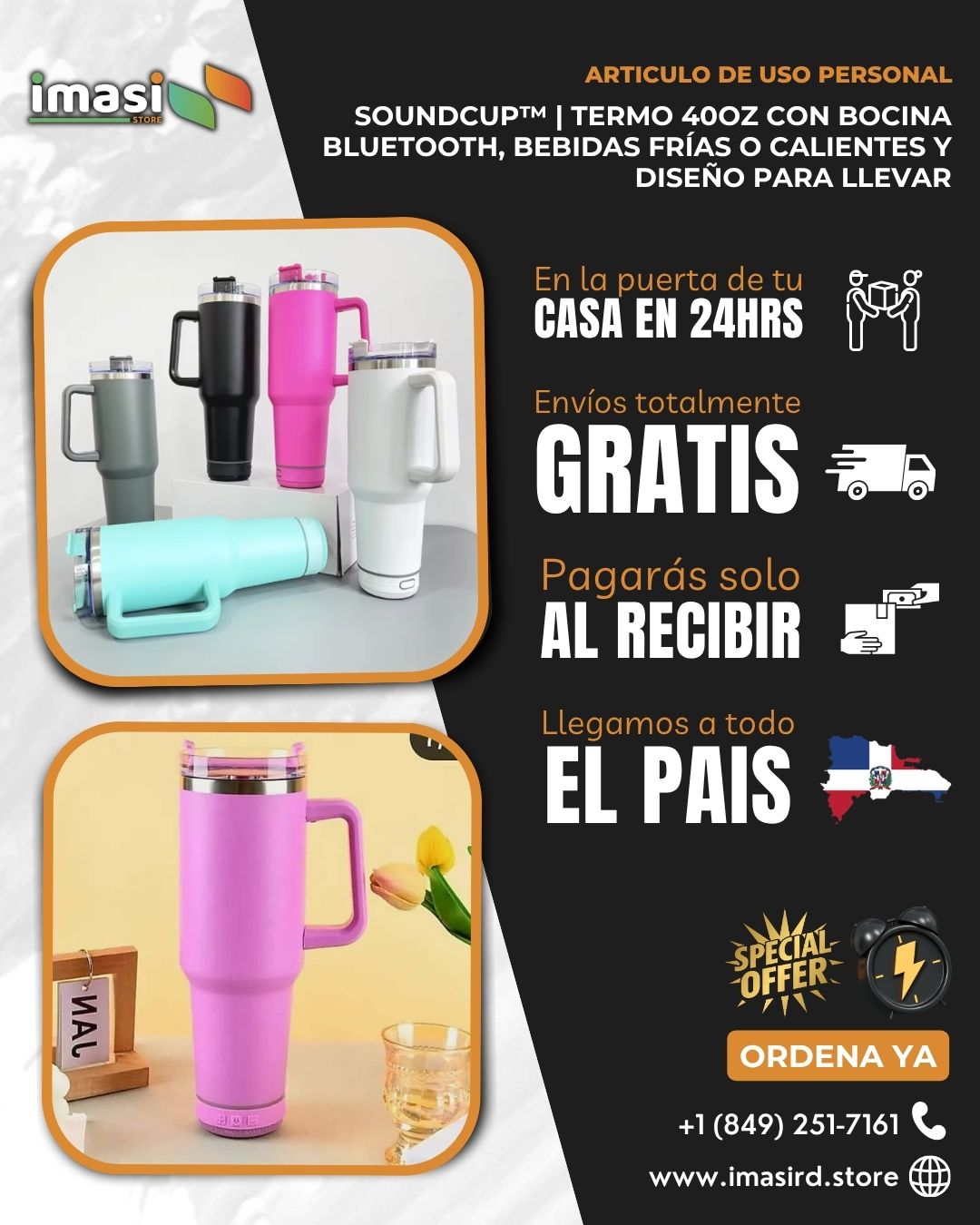 SoundCup™ | Termo 40oz con Bocina Bluetooth, Bebidas Frías o Calientes y Diseño para Llevar