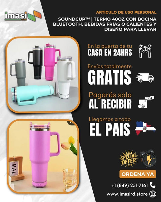 SoundCup™ | Termo 40oz con Bocina Bluetooth, Bebidas Frías o Calientes y Diseño para Llevar