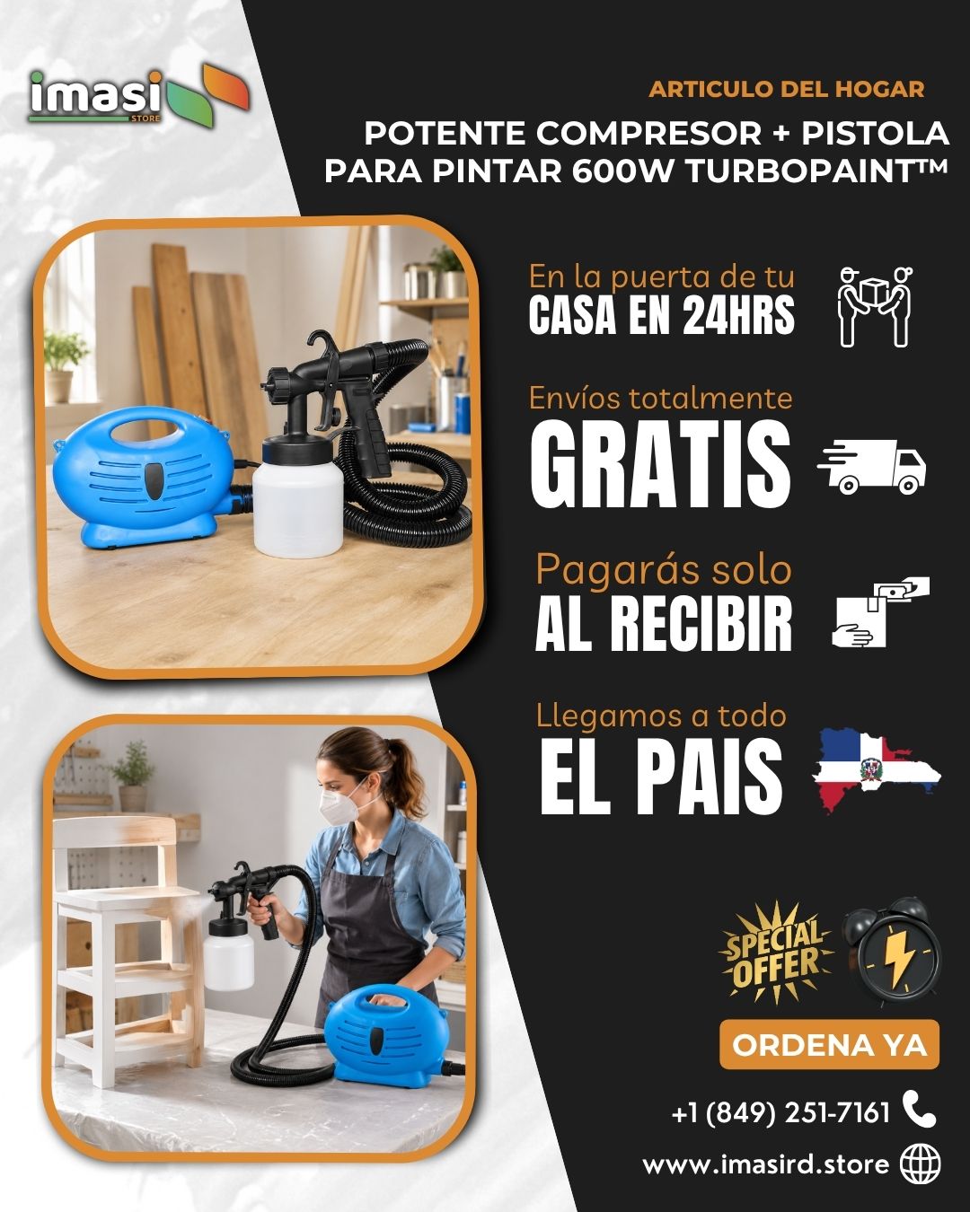 Potente Compresor + Pistola para Pintar 600W TurboPaint™ | Transforma tus Espacios con Facilidad