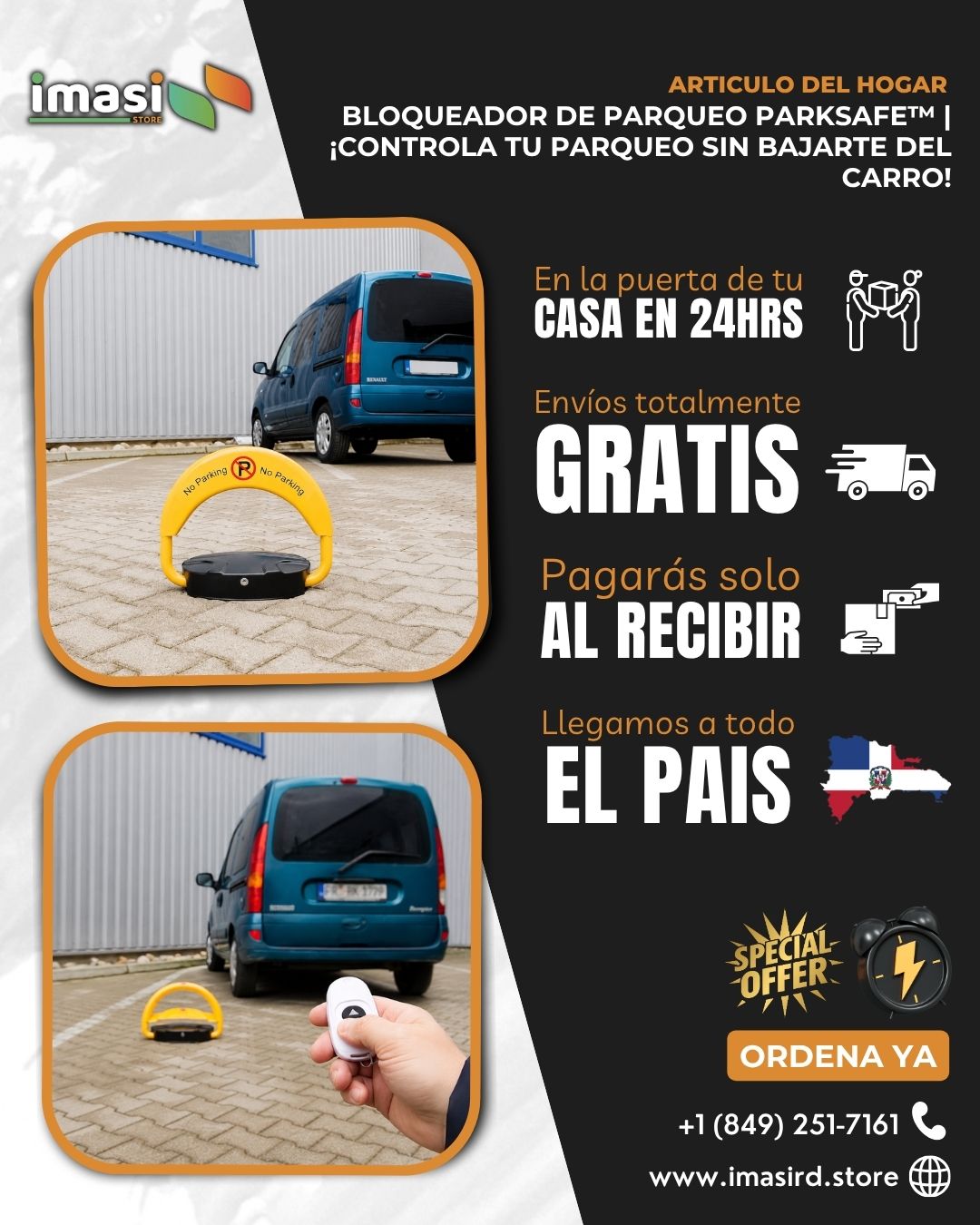 Bloqueador de Parqueo ParkSafe™ | ¡Controla tu parqueo sin bajarte del carro!