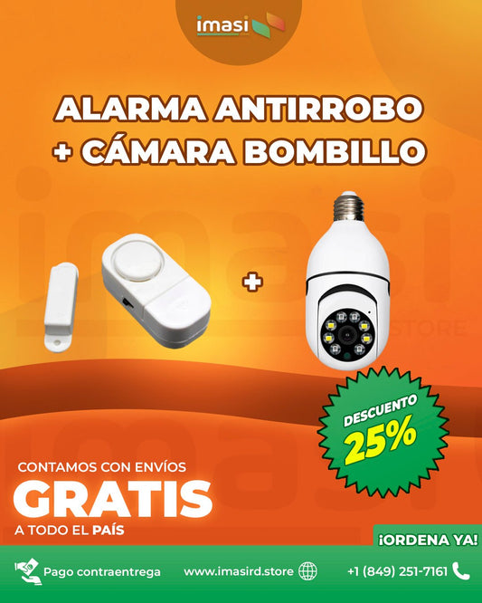 Alarma Antirrobo Inalámbrica para el hogar + Cámara Bombillo Segurimax | Seguridad Total en Casa con Solo Enroscar una Bombilla - IMASI RD STORE