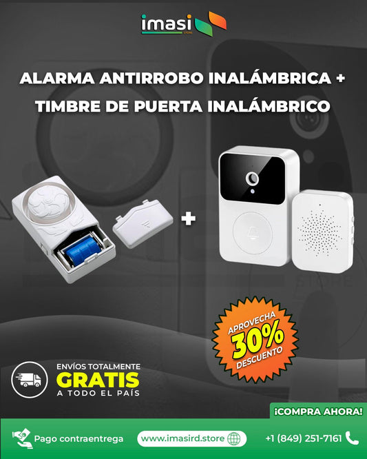 Alarma antirrobo inalámbrica para el hogar + Timbre de puerta inalámbrico con cámara VigiHome™ | Seguridad total para tu hogar: ¡Alarma + Timbre con cámara en un solo combo! - IMASI RD STORE