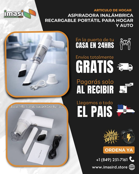 Aspiradora Inalámbrica Recargable Portátil para Hogar y Auto | Pequeña en tamaño, grande en practicidad - IMASI RD STORE