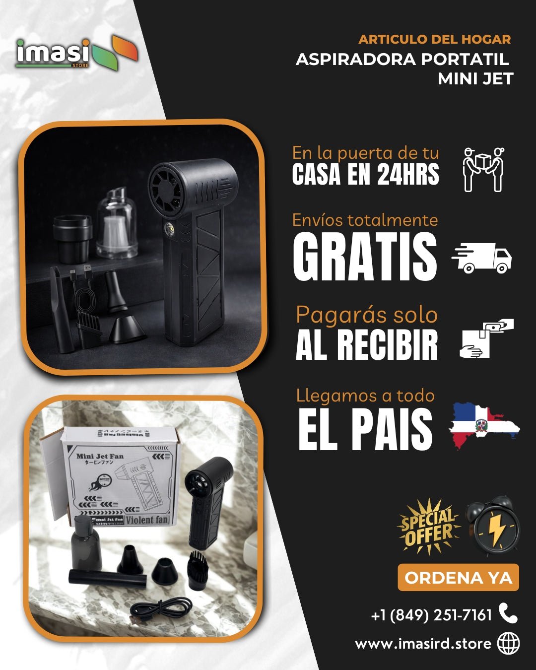 ASPIRADORA PORTATIL MINI JET| Aspira polvo y suciedad en los rincones más difíciles - IMASI RD STORE