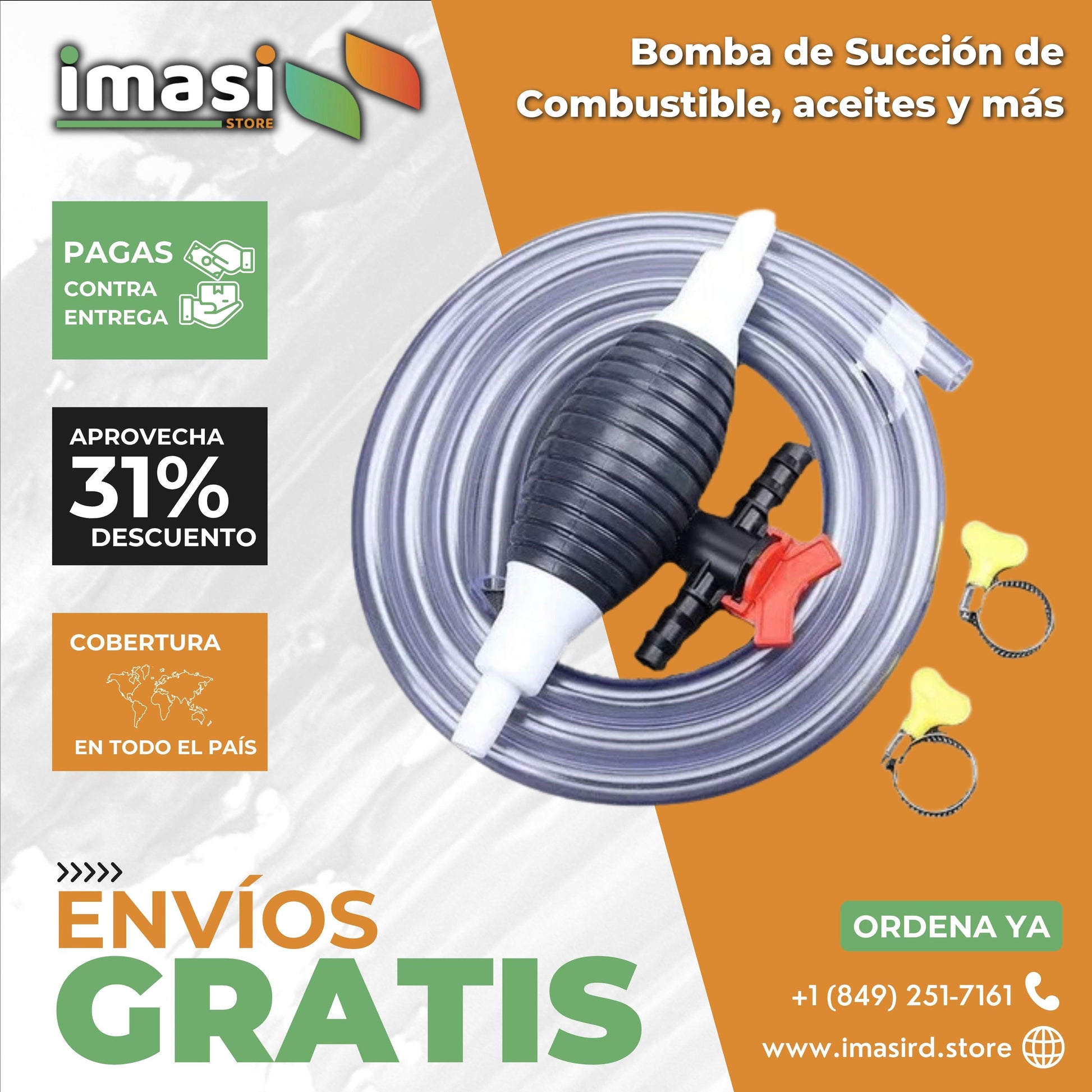 Bomba de Succión manual de Combustibles, aceites y todo tipo de líquidos - IMASI RD STORE