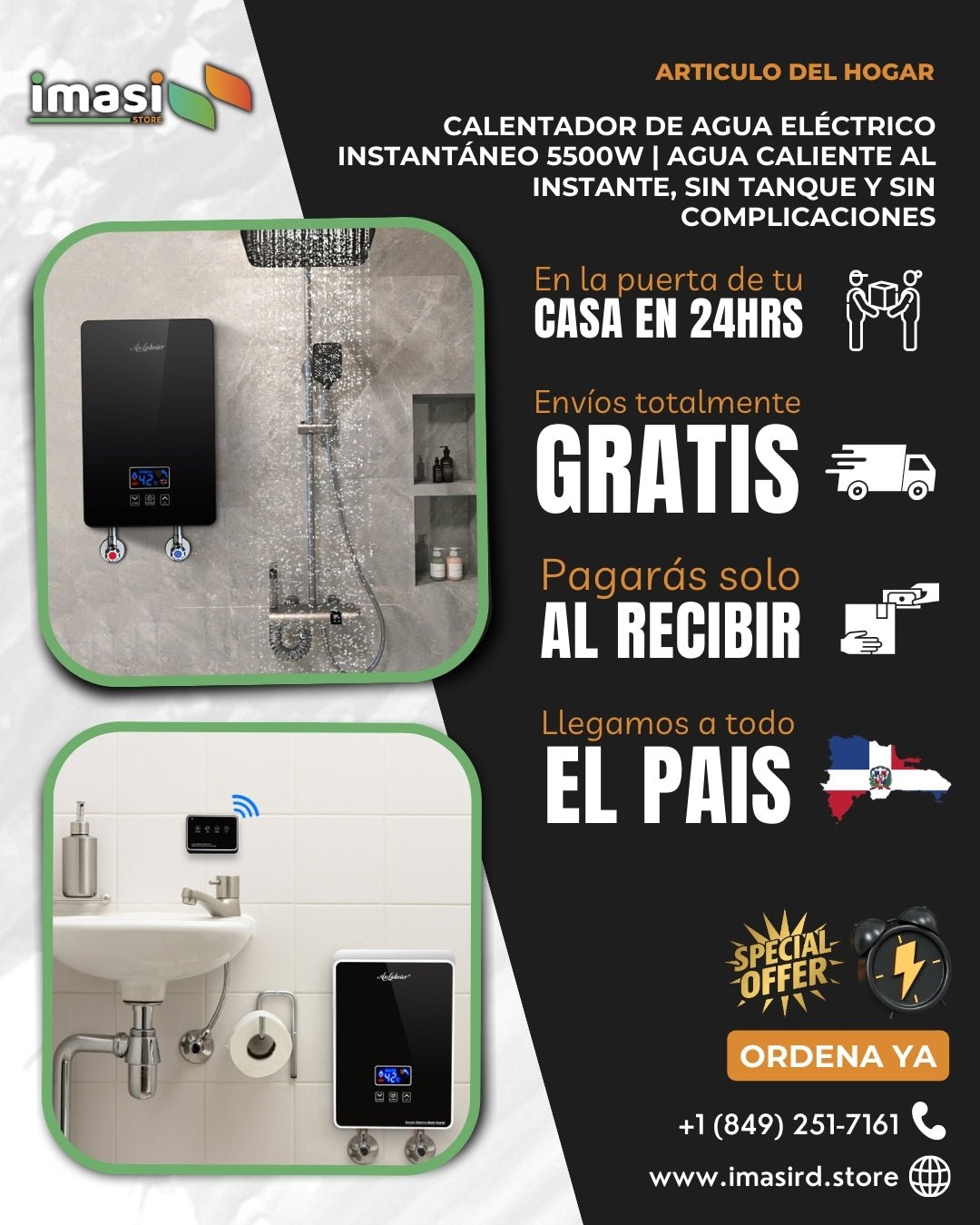 Calentador de Agua Eléctrico Instantáneo 5500W | Agua caliente al instante, sin tanque y sin complicaciones - IMASI RD STORE