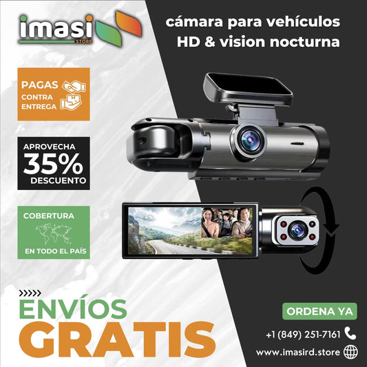 Cámara de Seguridad para Vehículos HD, visión nocturna, Grabación todo el día - ¡Protege tu coche 24/7 con la cámara autos de doble visión HD! 🚗📹 - IMASI RD STORE