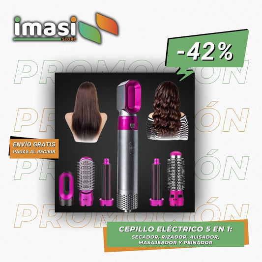 CEPILLO 5 EN 1: Secador, Rizador, alisador, masajeador y peinador (LA VERSIÓN DE MEJOR CALIDAD EN EL PAÍS). - IMASI RD STORE
