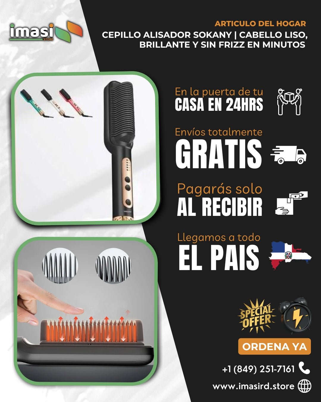 Cepillo Alisador Sokany | Cabello Liso, Brillante y Sin Frizz en Minutos ✨ - IMASI RD STORE
