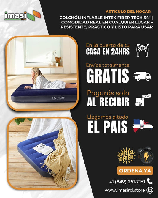 Colchón Inflable IntexFiber - Tech 54" | Comodidad real en cualquier lugar: Resistente, práctico y listo para usar - IMASI RD STORE