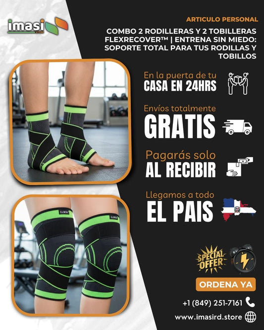 Combo 2 Rodilleras y 2 Tobilleras FlexRecover™ | Entrena sin miedo: soporte total para tus rodillas y tobillos - IMASI RD STORE