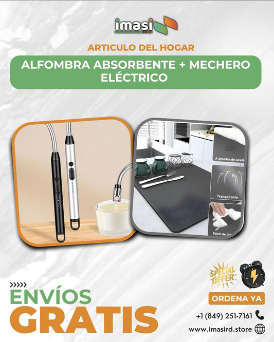 Combo Cocina Inteligente: Alfombra Absorbente + Mechero Eléctrico Recargable - IMASI RD STORE