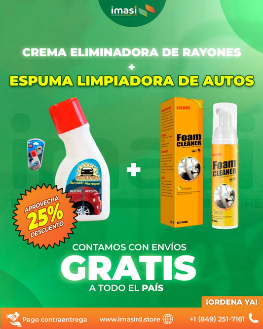 Combo Eliminador de Rayones + Espuma Limpiadora de Autos AutoShine™ | ¡El Combo que Revive Tu Auto en Minutos! - IMASI RD STORE