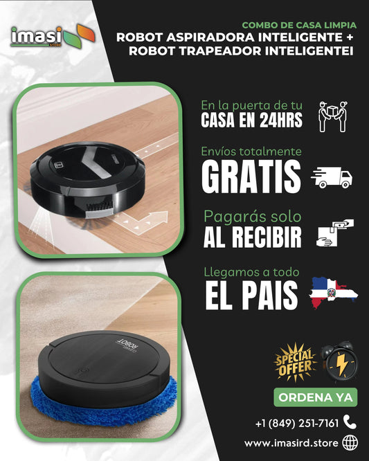 Combo HomeTech Robot™ 2 en 1: Aspira y trapea tu hogar | ¡Adiós al polvo y al desorden con un solo botón! - IMASI RD STORE